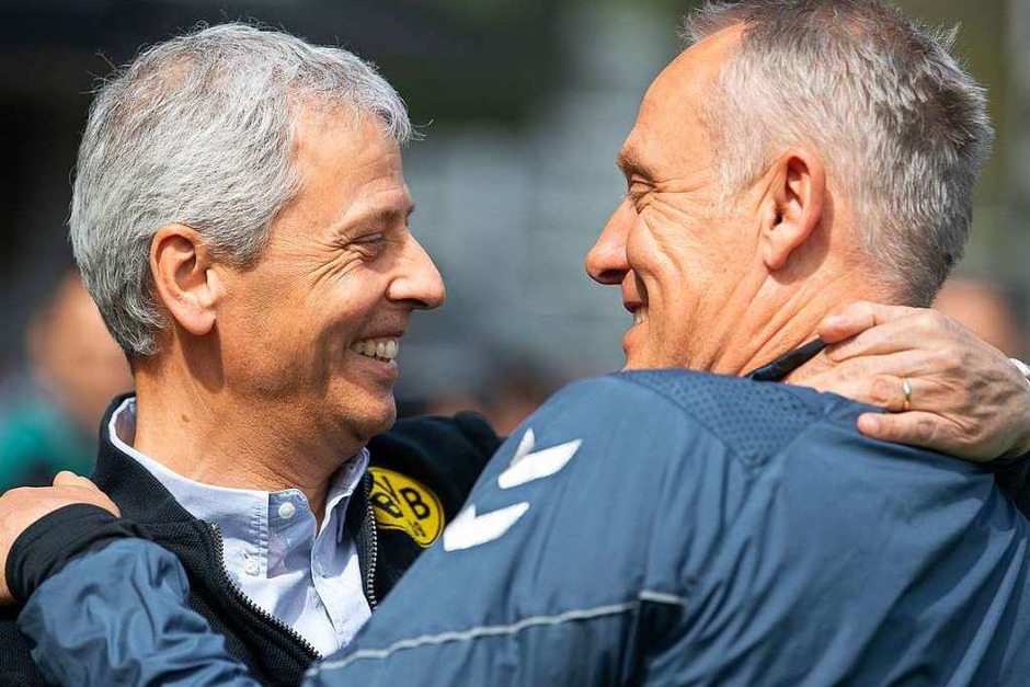 Lucien Favre und Christian Streich vor dem Anpfiff. (Foto: dpa) Lucien Favre und Christian Streich vor dem Anpfiff. (Foto: dpa)