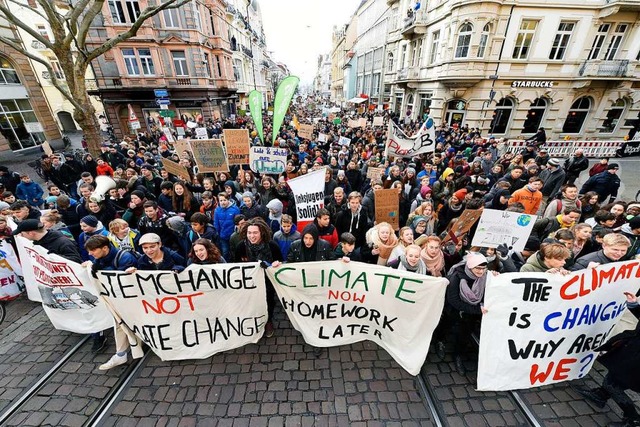 In Freiburg streikten rund 5000 Schler   im Januar fr das Klima.  | Foto: Thomas Kunz