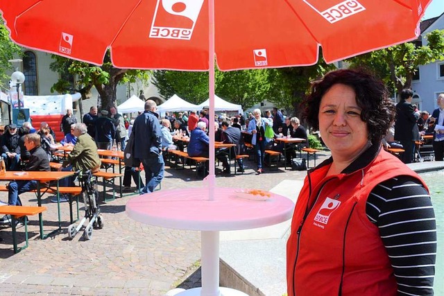 Petra Hartwig, neue Leiterin des IG BC...te ihre erste Mai-Kundgebung im Kreis.  | Foto: Annette Mahro