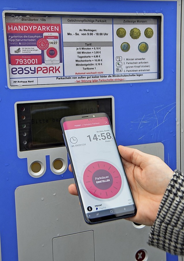 Mit der App EasyPark soll man knftig ...11; seinen Parkplatz bezahlen knnen.   | Foto: wal