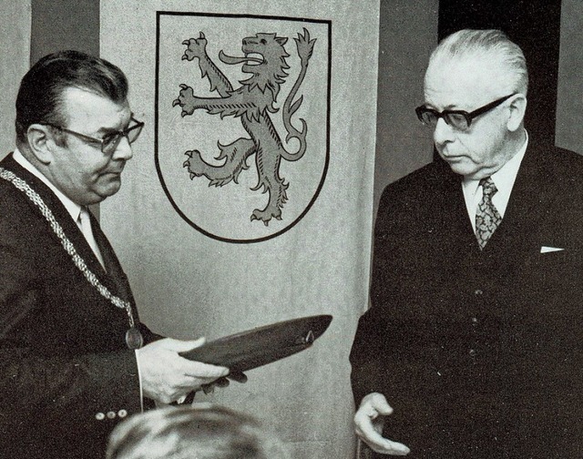 Zur Eingemeindung Hauensteins, der ein...enten Gustav Heinemann in Laufenburg.   | Foto: Stadtarchiv