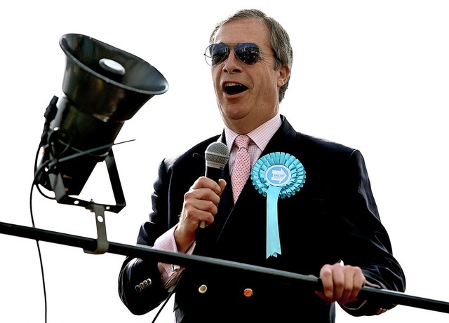 Nigel Farage, Lautsprecher der britisc...gangenes Wochenende im Europawahlkampf  | Foto: Joe Giddens (dpa)
