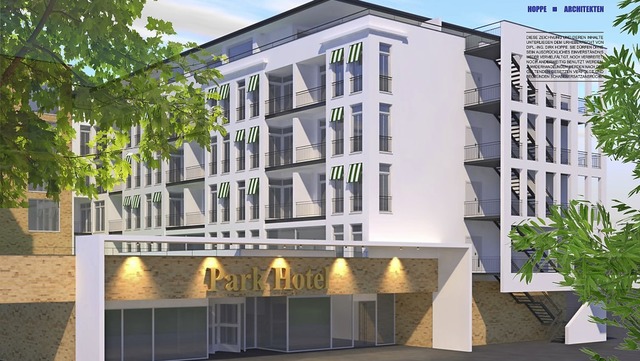 So stellen sich die Architekten das neue Hotel am Kurpark vor.   | Foto: Hoppe Architekten
