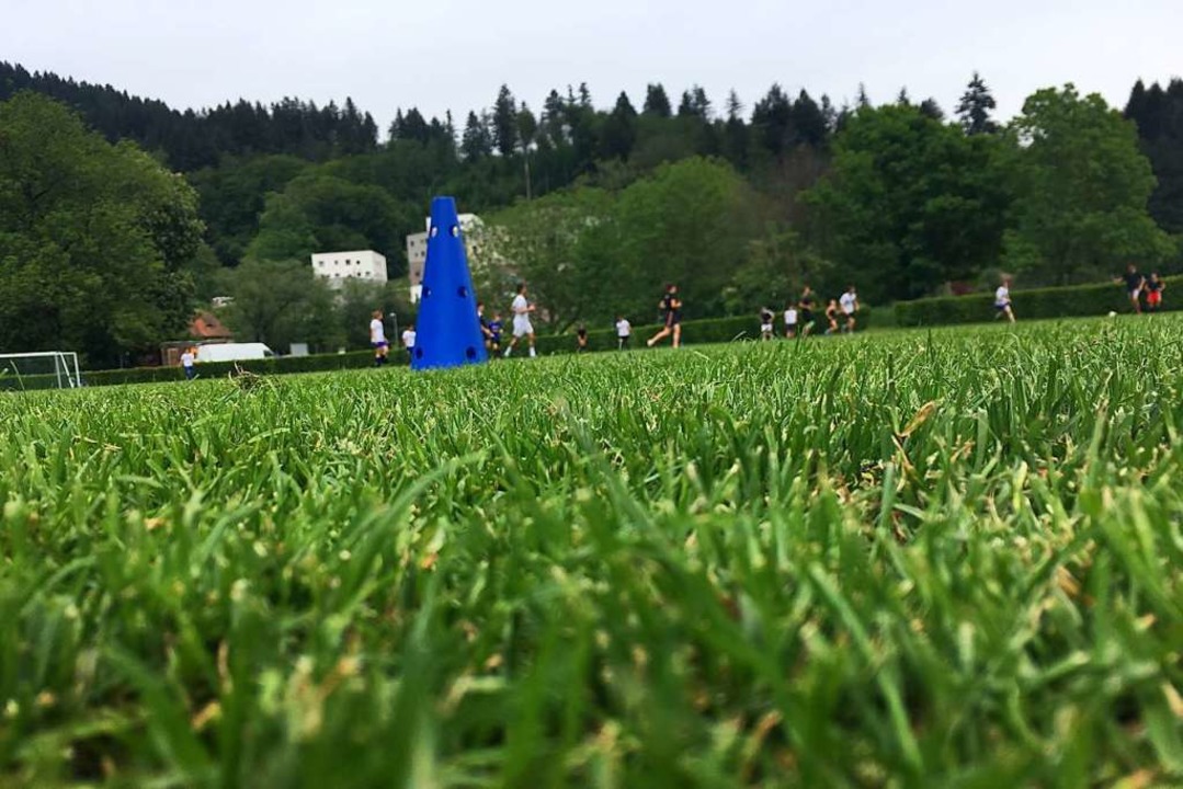 Blaue Htchen trennen die beiden Spiel...auf dem kosportplatz in Littenweiler.  | Foto: Luis Friedrich