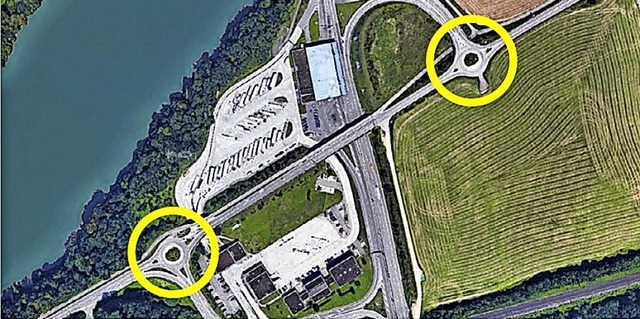 Aus Sicht des Bundesamtes fr Straen ...higer als die jetzigen zwei Kreisel.   | Foto: Google Maps / Fricktaler Zeitung