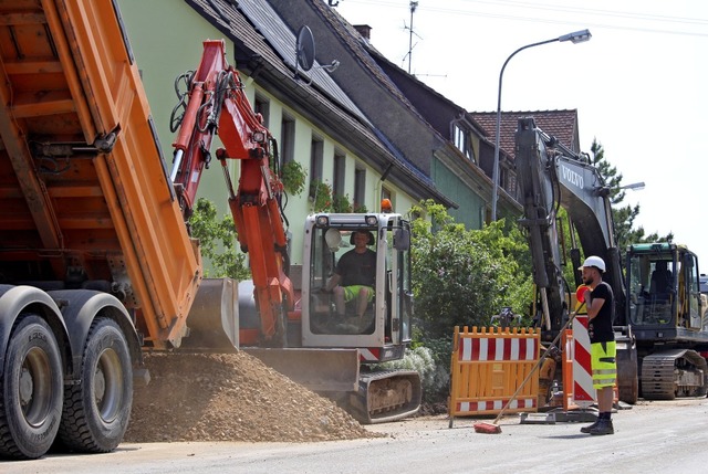 Die Baustelle in der Freiburger Strae...nseite, kommt man vom Adlerplatz her.   | Foto:  Simon, Guy
