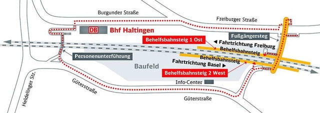 Ab August gelangen die  Fahrgste in R...Gterstrae her zum  Behelfsbahnsteig.  | Foto: Deutsche Bahn