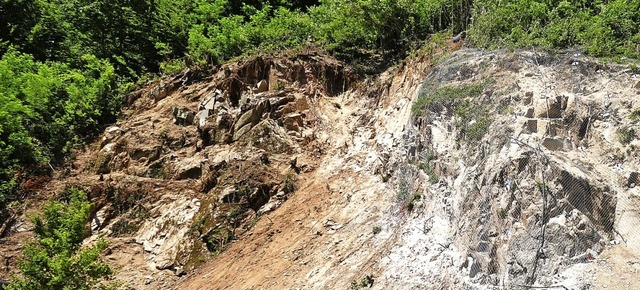 Der rechte Teil des brchigen Hangs wu... Mai einen erneuten Felssturz gegeben.  | Foto: Sarah Trinler