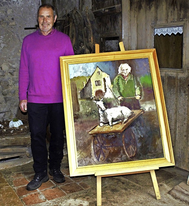 Der heutige Schlossherr Erich Ludin fr...ch mit einer seiner geliebten Ziegen.   | Foto: Deborah Fritz