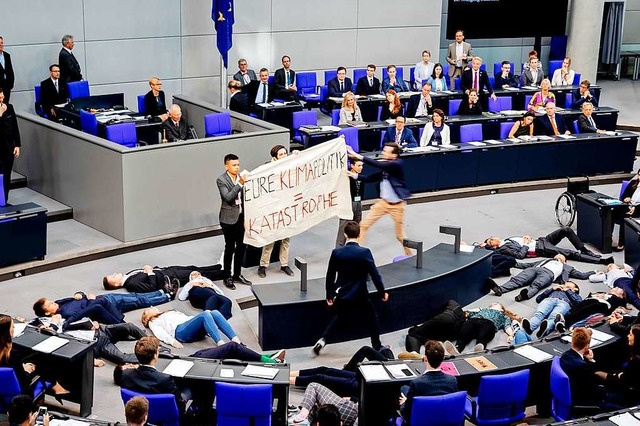 Klima-Protest im deutschen Bundestag  | Foto: Christoph Soeder (dpa)