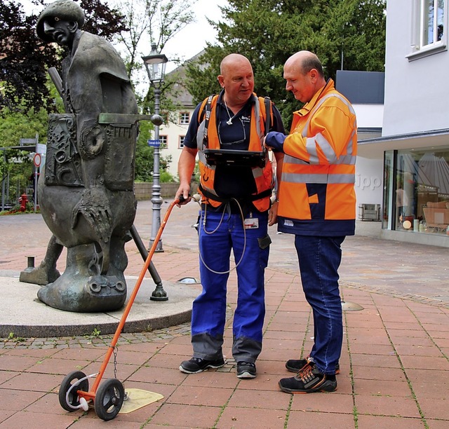 Roland Beuschel (rechts), Leiter der S..., bei der Kontrolle des Erdgasnetzes.   | Foto:  Katharina Schlegel