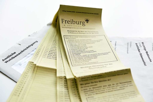 Die Wahlzettel von der Kommunalwahl in Freiburg am 26. Mai 2019  | Foto: Rita Eggstein