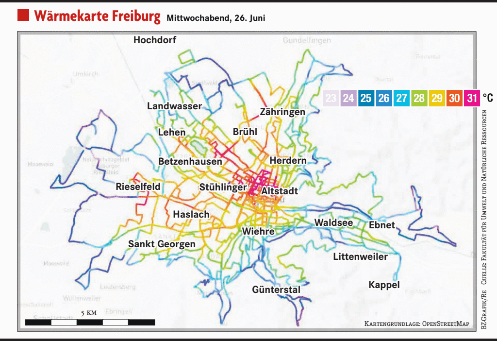 Interaktive Karte zeigt, wo es in Freiburg am heißesten ist  Freiburg