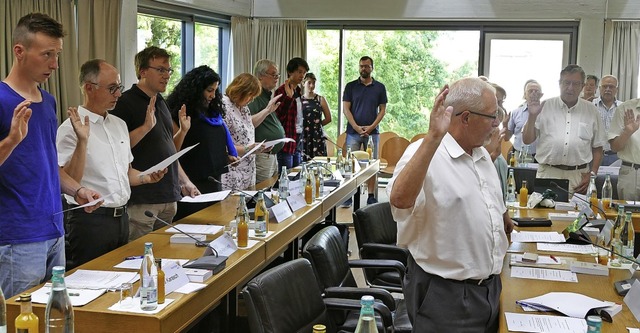 Der neue Gemeinderat wird auf sein kommunalpolitisches Ehrenamt verpflichtet.   | Foto: Ingrid Bhm-Jacob