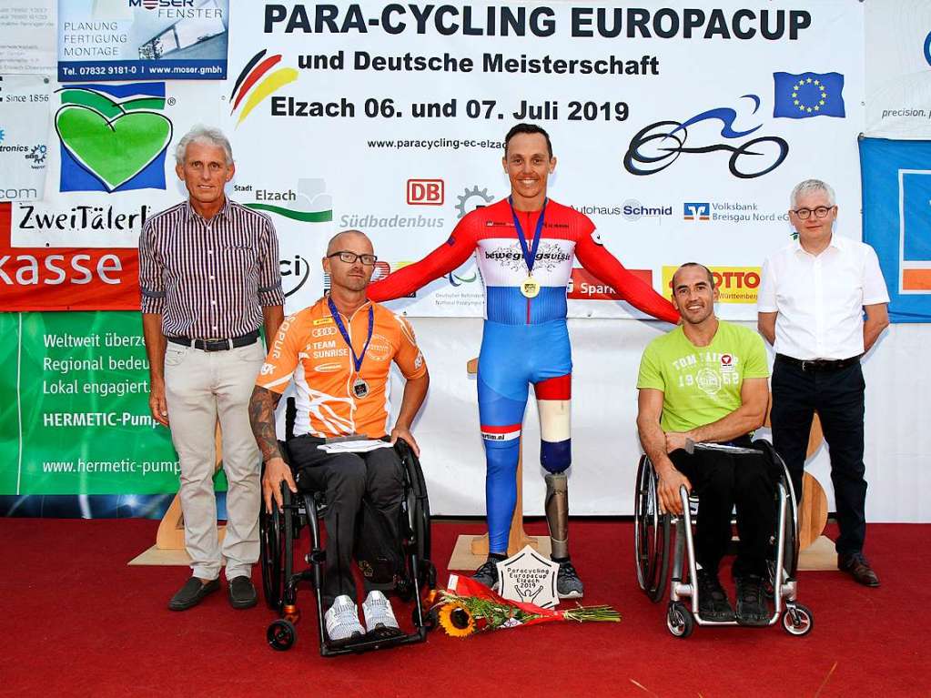 Einzelzeitfahren am Samstagnachmittag. Sieger in der Kategorie Handbike Mnner: Vico Merklein, Tim de Vries, Thomas Frhwirth (v.l.n.r.)