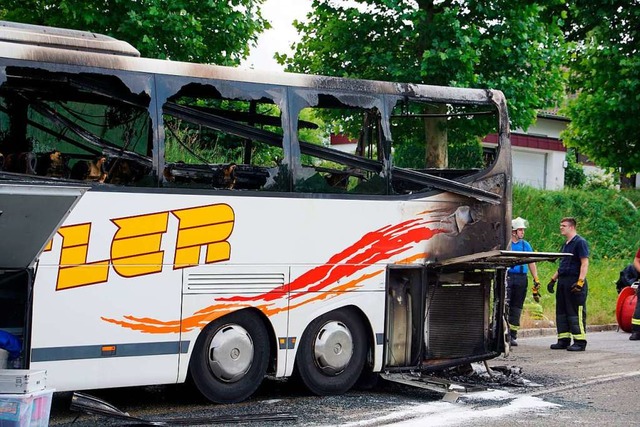 Der ausgebrannte Bus  | Foto: Hemmann (dpa)