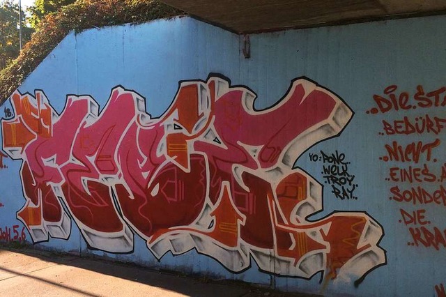 Graffiti an der Bahnhofsunterfhrung s...ie Jugendlichen beim Sprhen anleiten.  | Foto: Luis Menendez-Kury 
