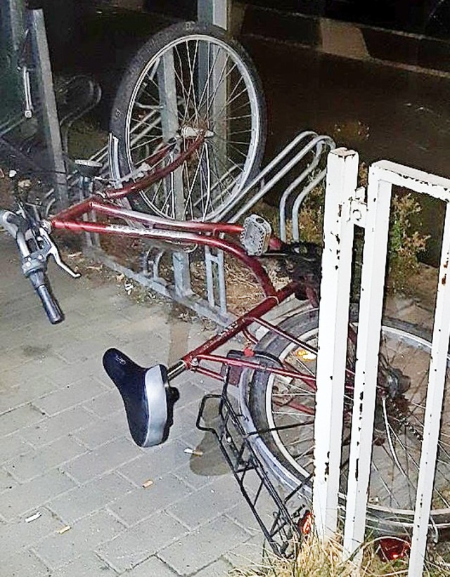 Eines der beschdigten Fahrrder am Bahnhof  | Foto: Polizei