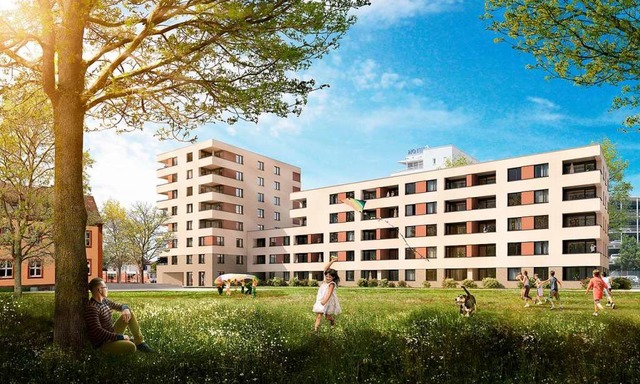Im Stadtbau-Projekt Breisacher Hof ent...rn neue Wohnungen und Gewerbeflchen.   | Foto: Freiburger Stadtbau