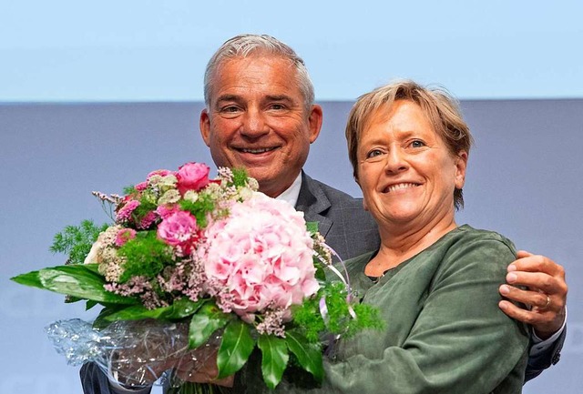 Thomas Strobl und Susanne Eisenmann am Samstag in Heilbronn.  | Foto: Thomas Kienzle (dpa)
