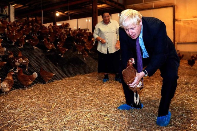 Grobritanniens Premier Boris Johnson ... in der Nhe von  Newport in Sd-Wales  | Foto: ADRIAN DENNIS (AFP)