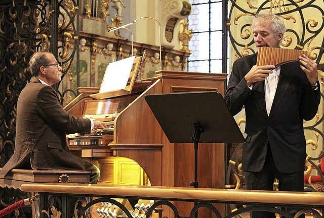 Johannes Gtz (Orgel) und Philippe Emm...ten fr ein ungewohntes Klangerlebnis.  | Foto: Erich Krieger