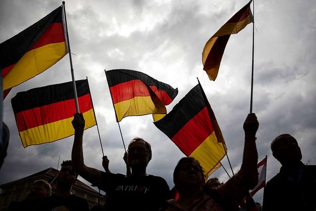 Wehende Fahnen beim Wahlkampfauftakt der AfD in Brandenburg Mitte Juli  | Foto: Christoph Soeder