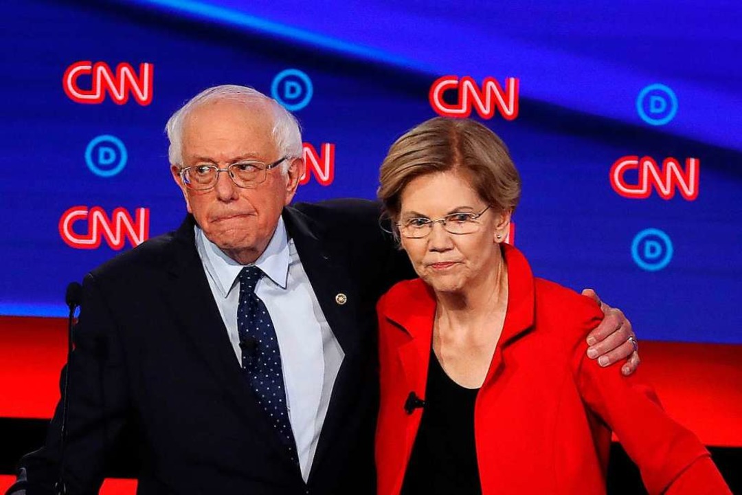 Bernie Sanders und Elisabeth Warren stehen für eine linke Politik.  | Foto: JUSTIN SULLIVAN (AFP)