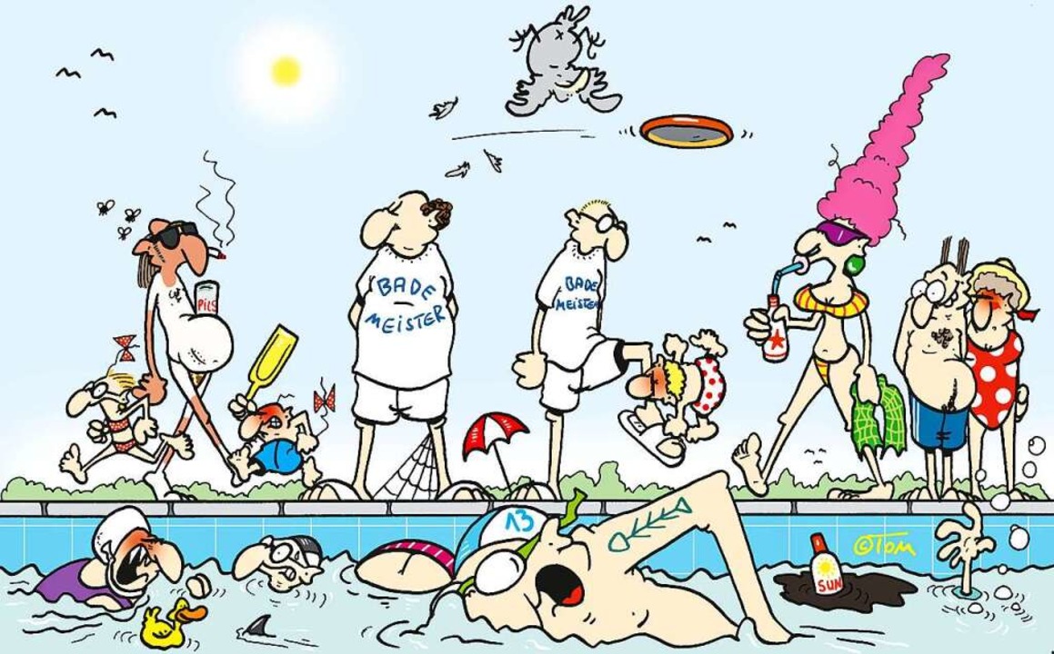 Feuchtbiotop der besonderen Art: Kampf...ker und kmpferische Mtter im Freibad  | Foto: Tom