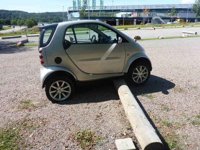 Unbekannte haben einen Smart auf einen Baumstamm bugsiert.  | Foto: Polizeiprsidium Freiburg