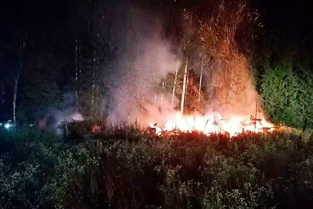 Feuerwehr löscht brennendes Holz und verhindert Waldbrand