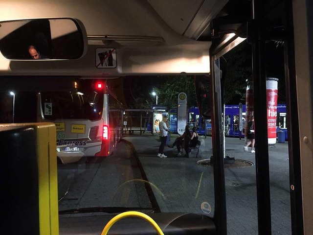 Nachts an der Freiburger Haltestelle Paduaallee im SBG-Bus.  | Foto: Mario Schneberg