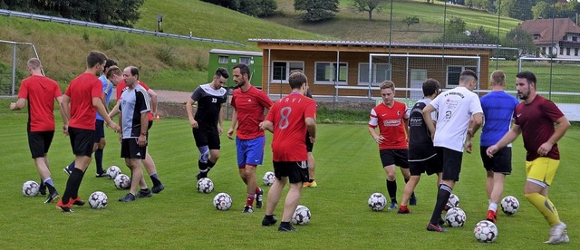 Enge Ballfhrung beim Training des SVB...ge mit Trainer Roland Wernet (5.v.l.)   | Foto: Nikolaus Bayer