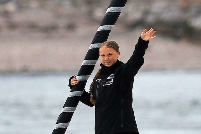 Greta Thunberg beim Start ihres Segelt... Seemeilen von Plymouth nach New York.  | Foto: BEN STANSALL (AFP)