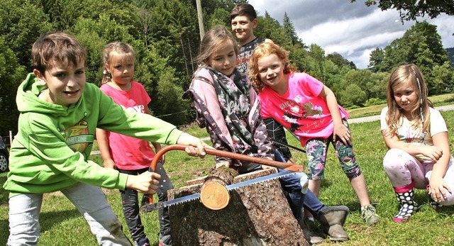 Viel Spa machte bei der Langenauer Dorf-Olympiade auch das Baumscheiben-Sgen.   | Foto: Ralph Lacher