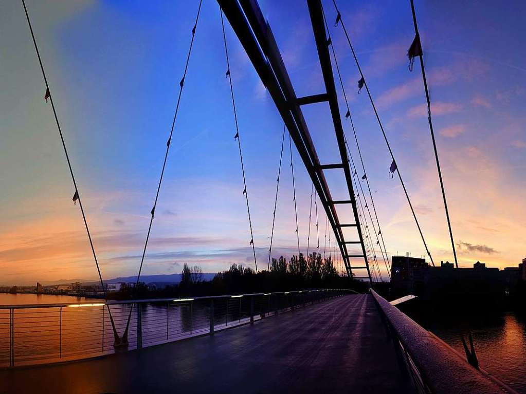 Morgens am Rhein, die Passerelle-Brcke.