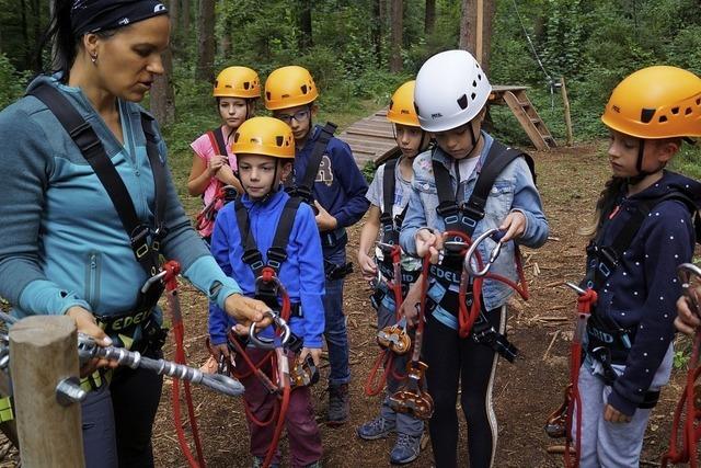 Kinder nehmen den Kletterwald in Beschlag