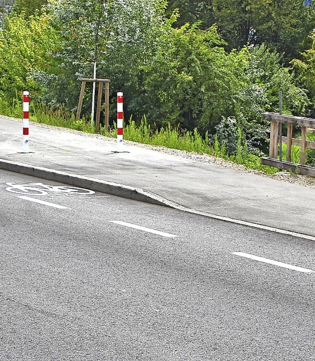 Seit Freitag begrenzen zwei Poller die Zufahrt zum Rheinuferweg.  | Foto: Rolf Reimann