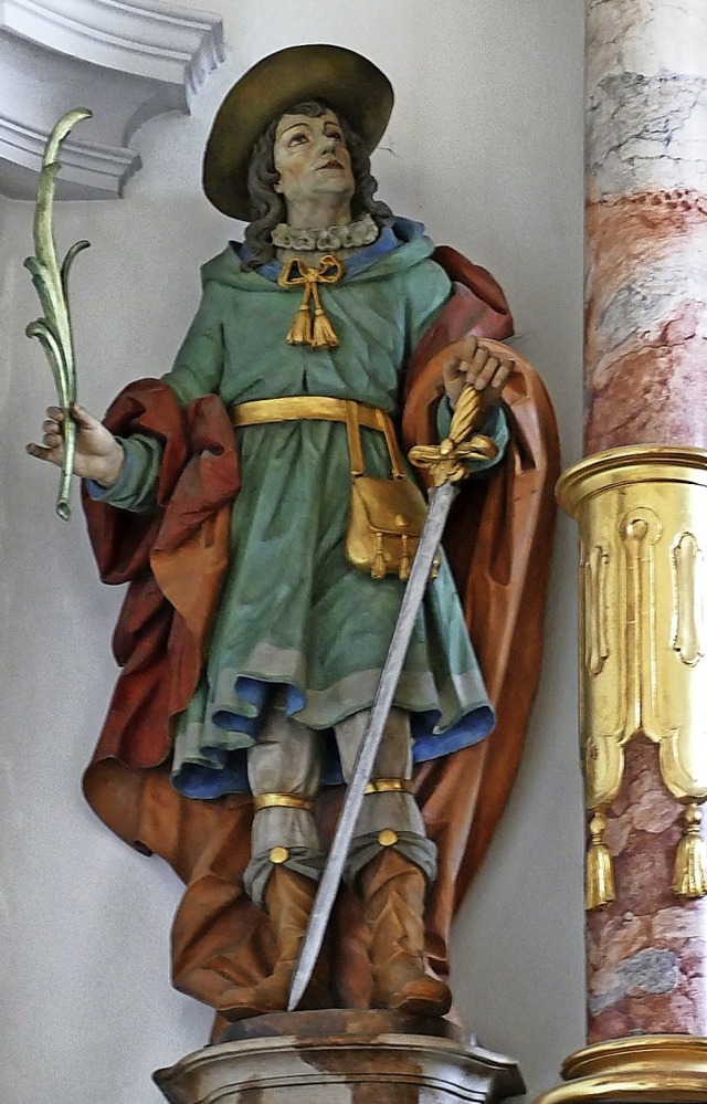 Zweimal  St. Pelagius in der Hochsaler...ptung mit der Axt anno 283 darstellt.   | Foto: Winfried Dietsche