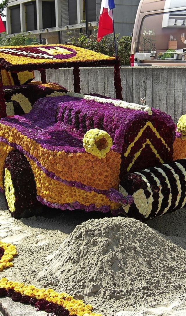Ein Blumenwagen zum Anschauen und die ...cker  bei ihrem Lebkuchen-Weltrekord.   | Foto: Ulrike Le Bras