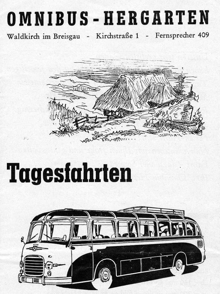 Prospekt aus den 1950er Jahren von Omnibus Hergarten aus Waldkirch