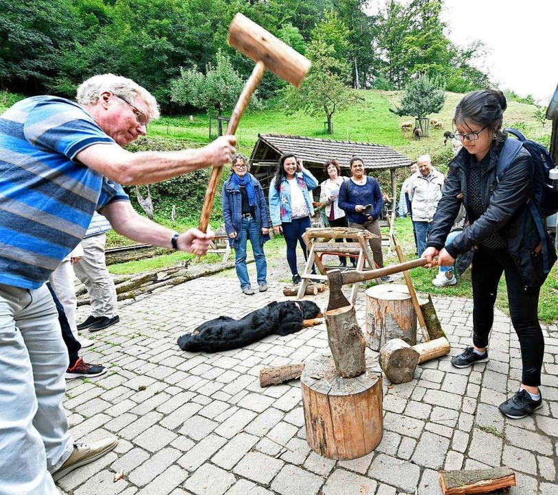 Auch Holzhacken muss gelernt werden we... im Bild) bt sich im Hammerschwingen.  | Foto: Michael Bamberger