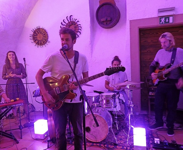 Ganz in rosa Licht getaucht: Oertel und seine Band  | Foto: Bianca Flier