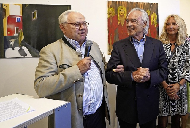 Hubert Burda (links) mit Heinz und Stefanie Morstadt in der Schlsslegalerie   | Foto: iris rothe fr Hubert Burda Media