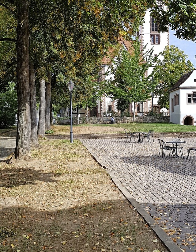 Auf dem Grnstreifen vor dem evangelis...soll die Bodenintarsie verlegt werden.  | Foto: Gerhard Walser