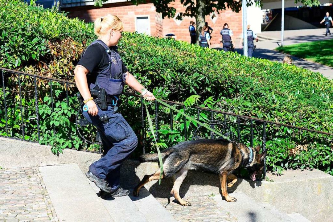 Auch mit Drogensuchhunden war die Polizei auf dem Platz unterwegs  | Foto: Ingo Schneider