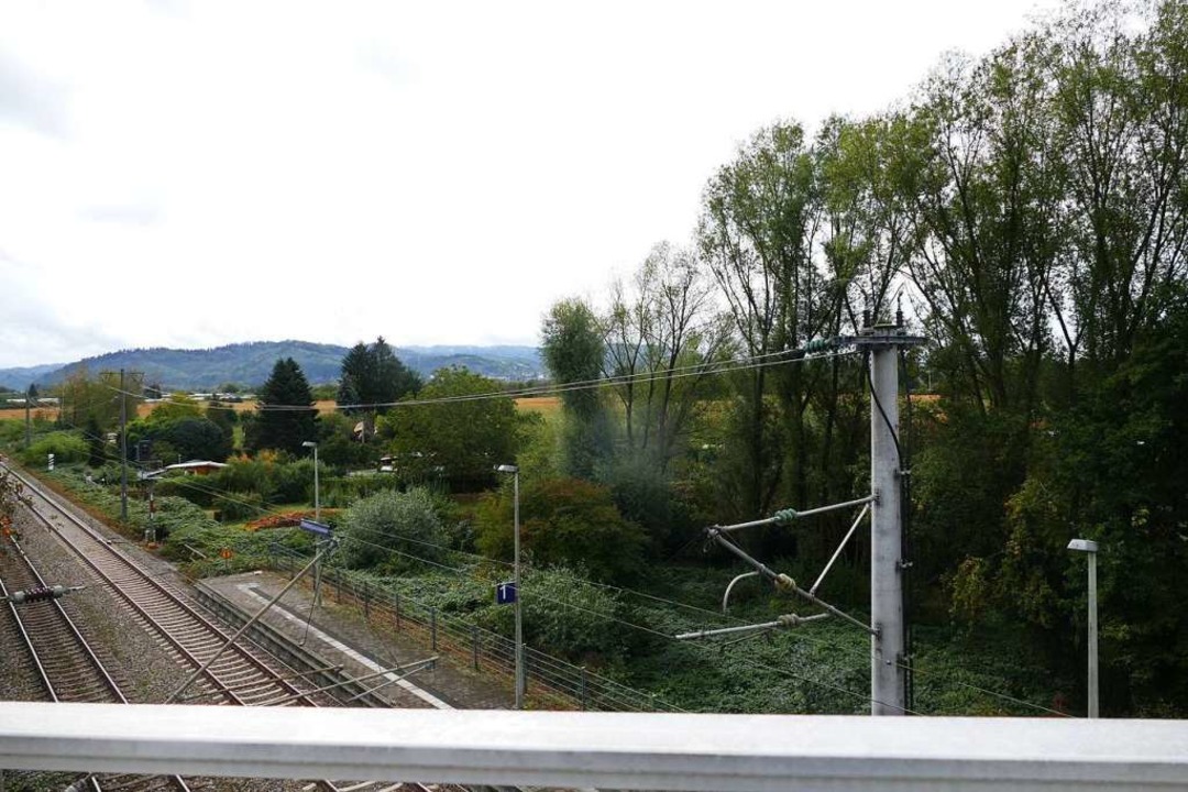 Blick von der Brcke ber die Schwarzwaldbahn auf das knftige Stadiongelnde.  | Foto: Ralf Burgmaier
