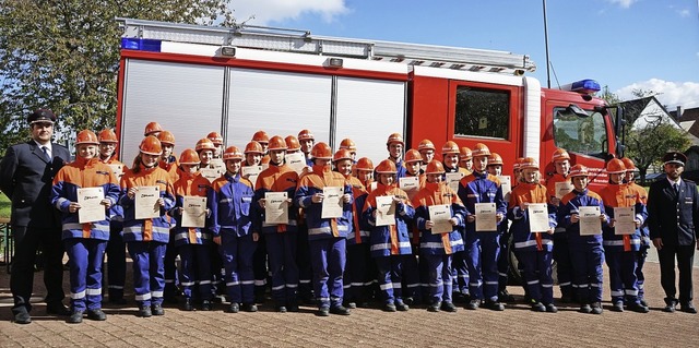 Nachdem sie gezeigt hatten, was sie ko...atric Grzybek (rechts) freuten sich.    | Foto: Jugendfeuerwehr