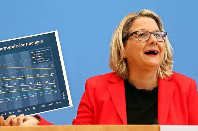 Svenja Schulze (SPD), Bundesumweltmini... Klimaschutz, Fragen von Journalisten.  | Foto: Wolfgang Kumm (dpa)