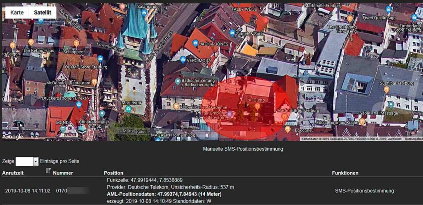 Ein Testanruf mit dem Smartphone aus d...ue Lokalisierungstechnik AML arbeitet.  | Foto: Screenshot